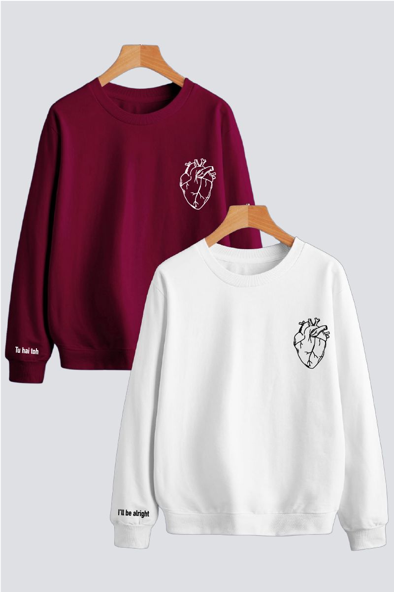 Heart Illustration Couple Unisex Sweatshirts - Pack of 2