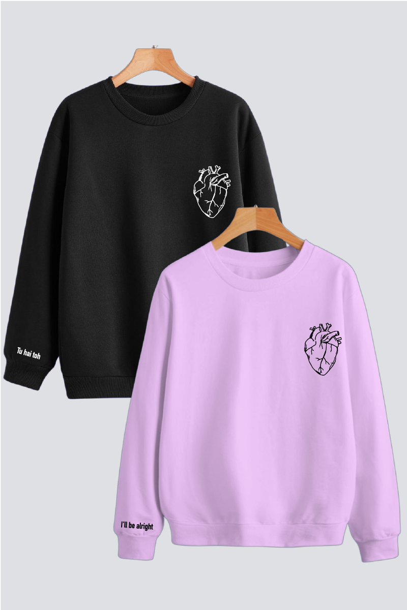 Heart Illustration Couple Unisex Sweatshirts - Pack of 2