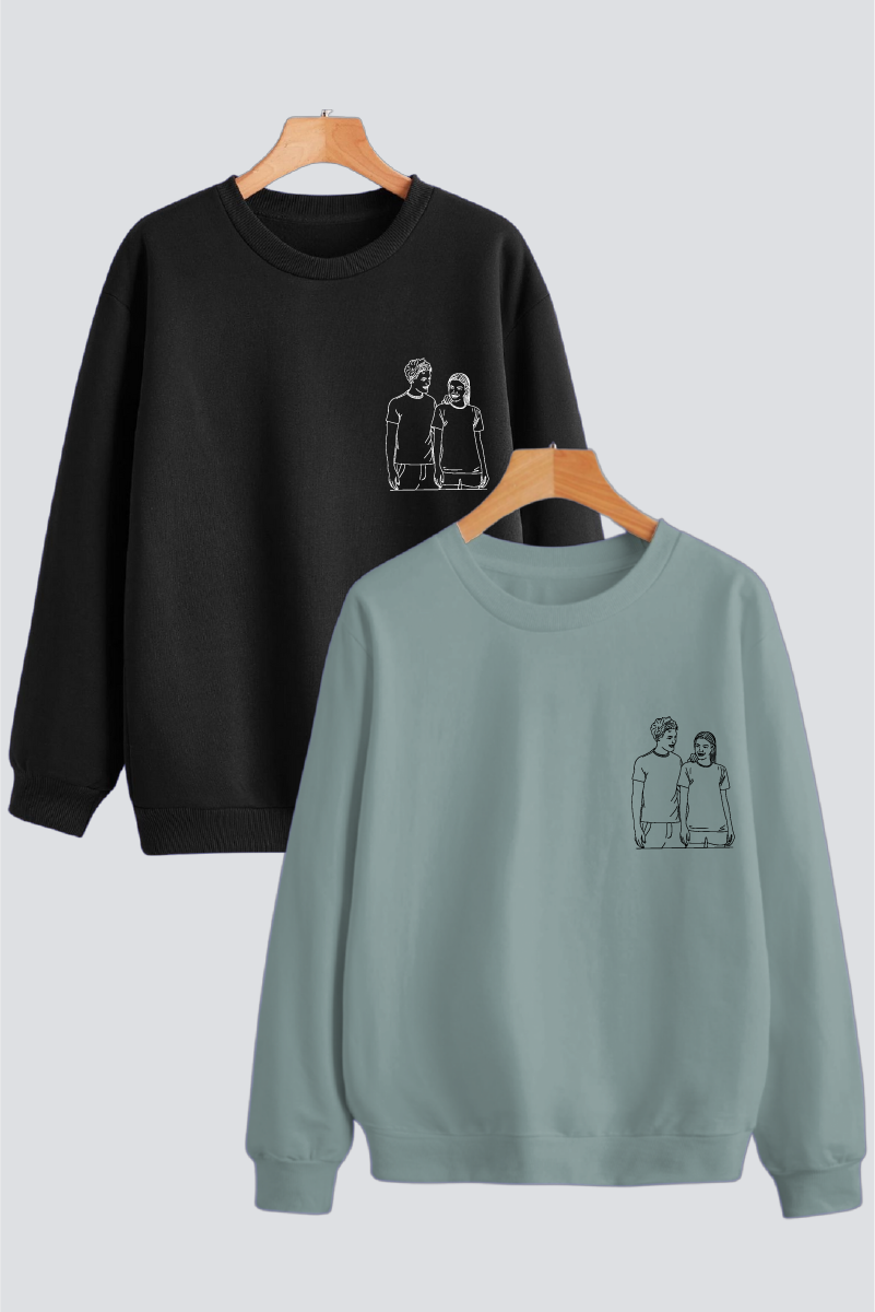 Customised Line Art Couple Unisex Sweatshirts - Pack of 2