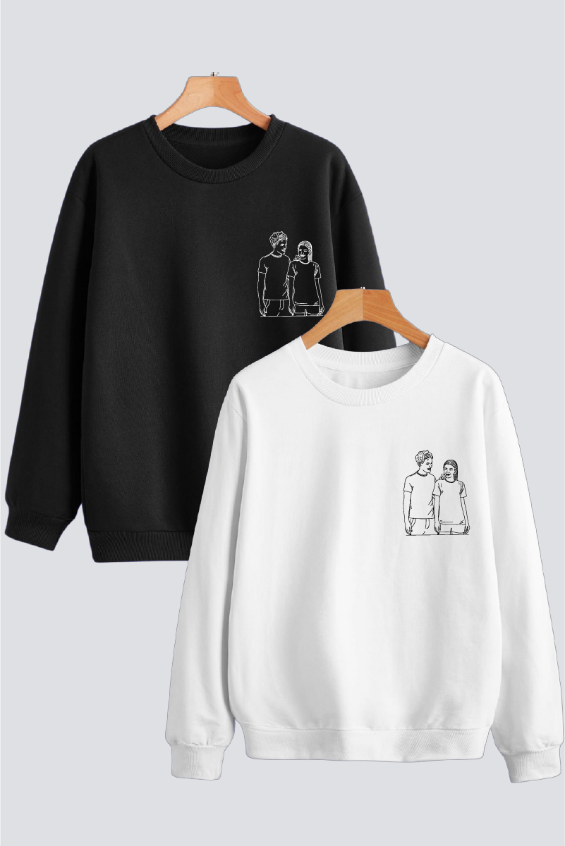 Customised Line Art Couple Unisex Sweatshirts - Pack of 2