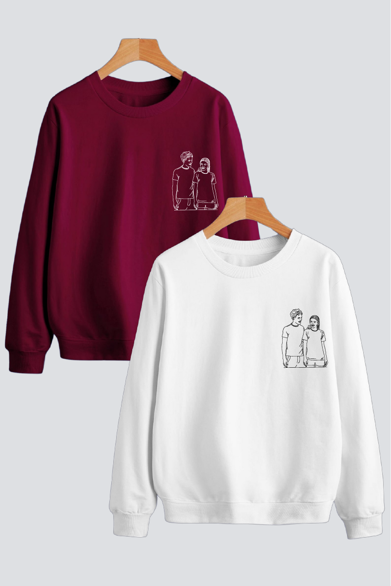 Customised Line Art Couple Unisex Sweatshirts - Pack of 2