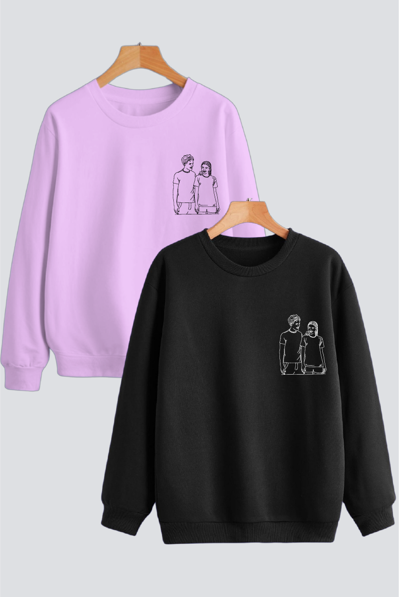 Customised Line Art Couple Unisex Sweatshirts - Pack of 2