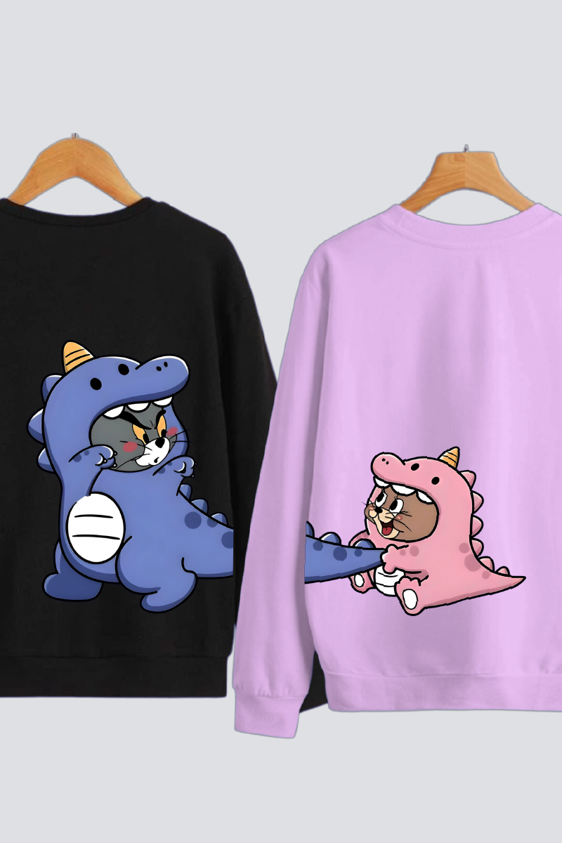 Dino Tom & Jerry Chase Couple Unisex Sweatshirts - Pack of 2 (Back Design)