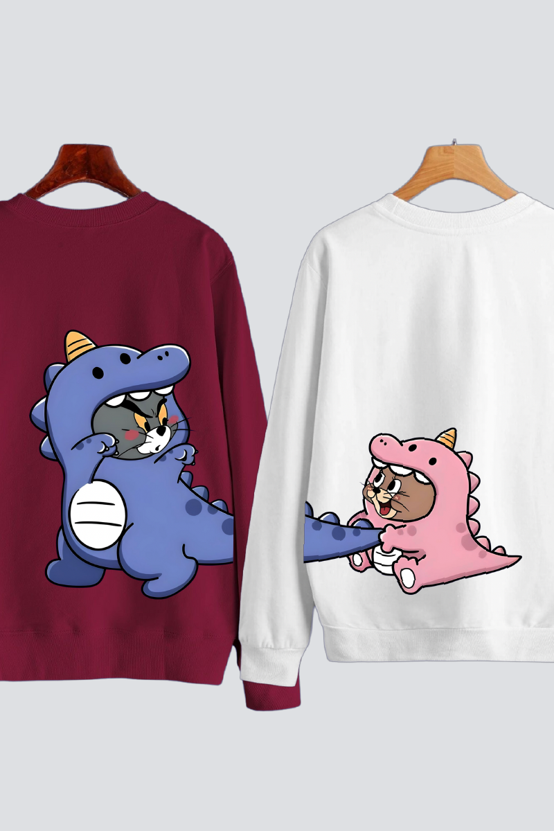 Dino Tom & Jerry Chase Couple Unisex Sweatshirts - Pack of 2 (Back Design)