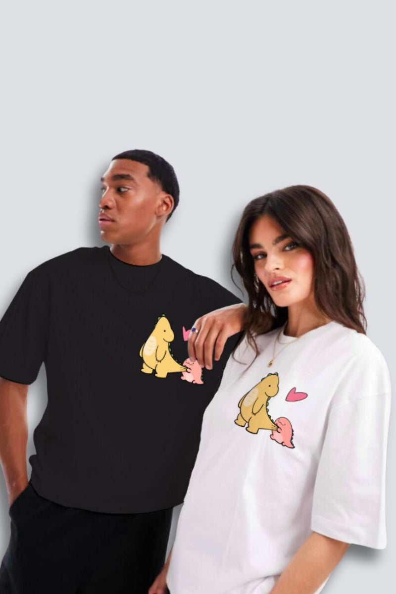 Dino Love Oversized Couple T-Shirts (Pack of 2)