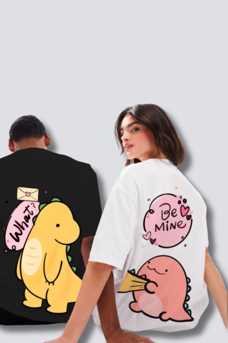 Dino Love Oversized Couple T-Shirts (Pack of 2)