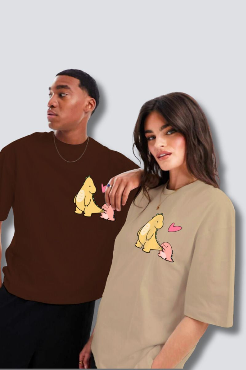 Dino Love Oversized Couple T-Shirts (Pack of 2)