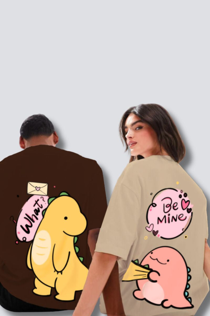 Dino Love Oversized Couple T-Shirts (Pack of 2)