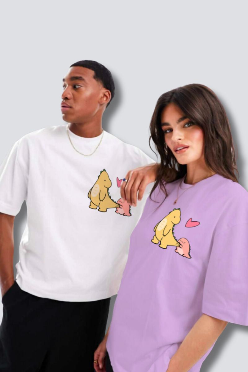 Dino Love Oversized Couple T-Shirts (Pack of 2)