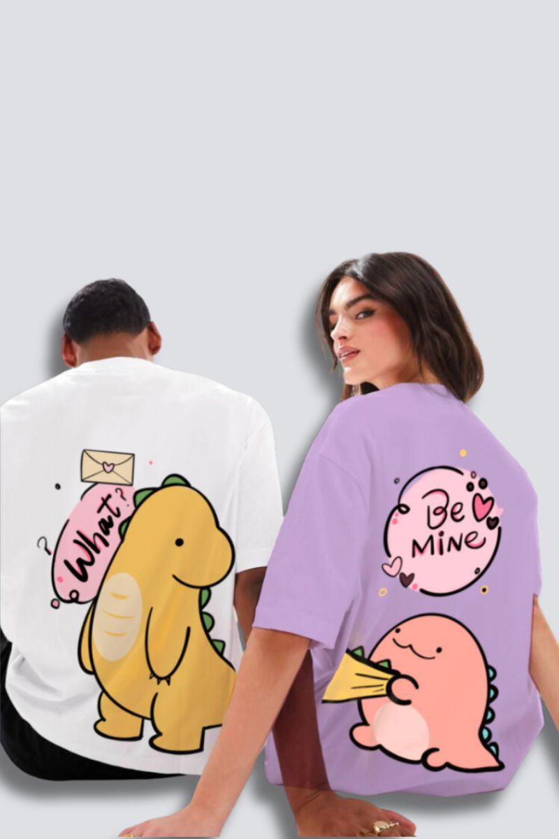 Dino Love Oversized Couple T-Shirts (Pack of 2)