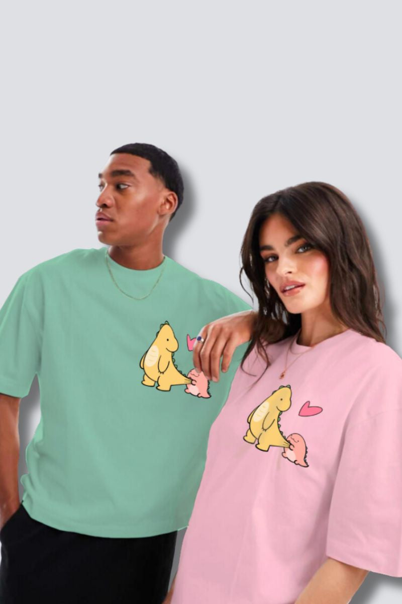 Dino Love Oversized Couple T-Shirts (Pack of 2)