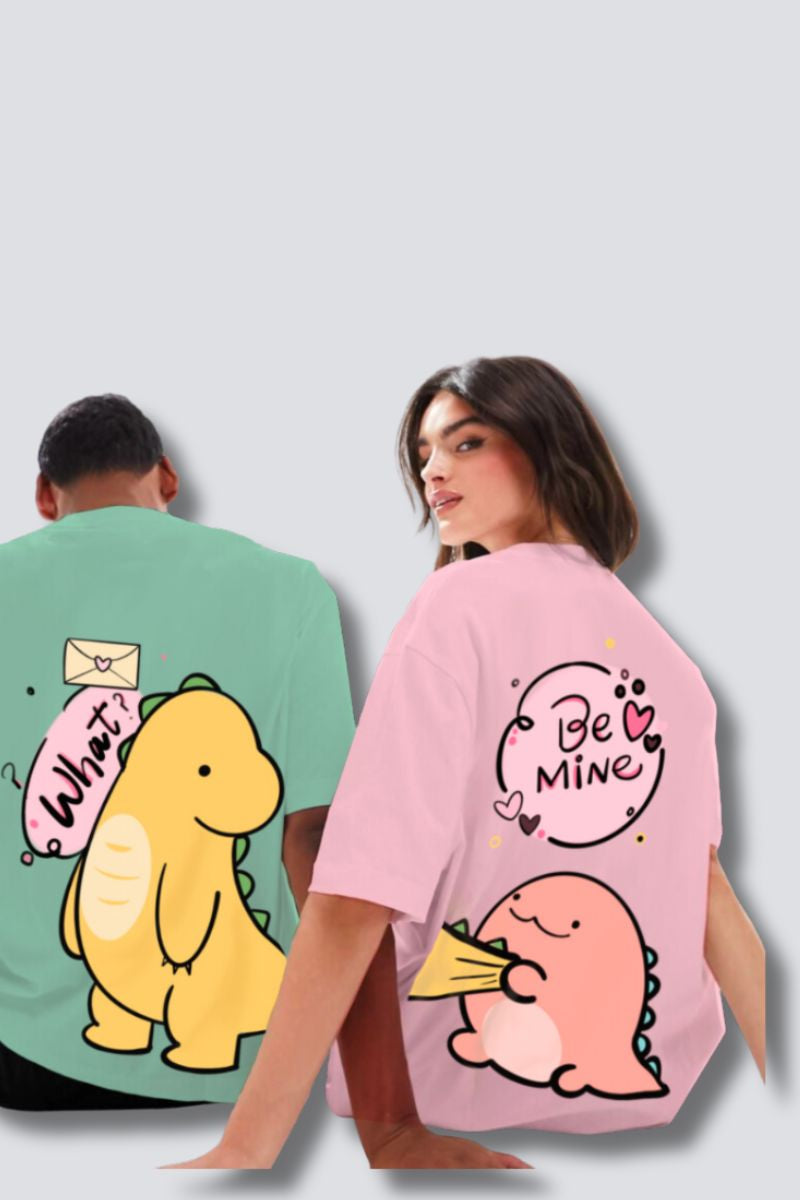 Dino Love Oversized Couple T-Shirts (Pack of 2)