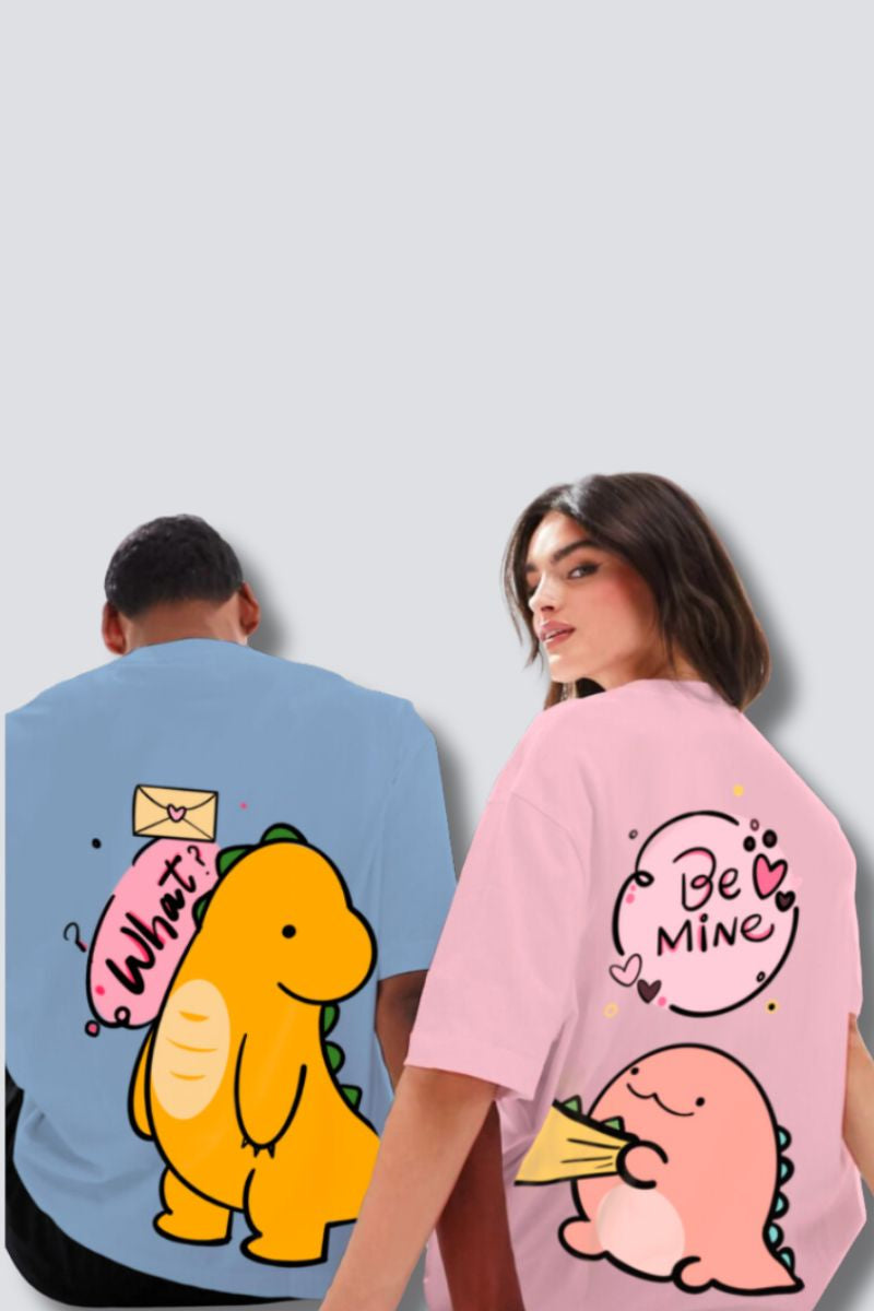 Dino Love Oversized Couple T-Shirts (Pack of 2)