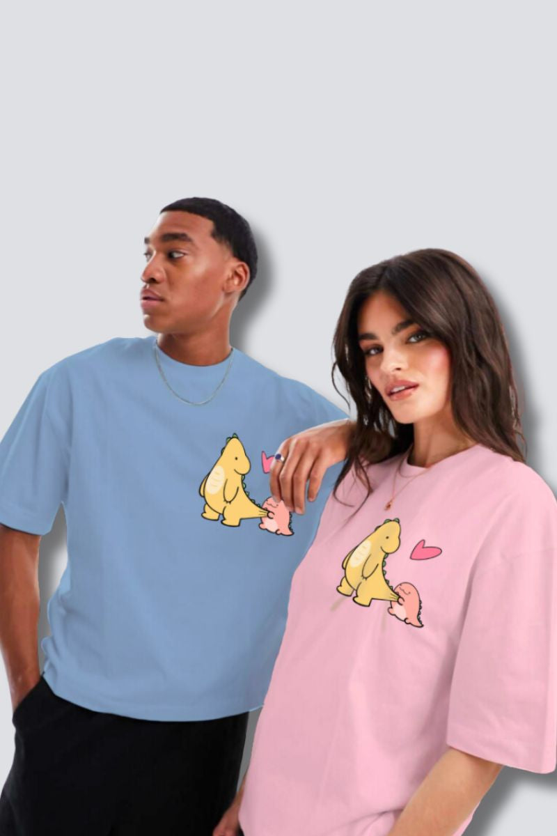 Dino Love Oversized Couple T-Shirts (Pack of 2)