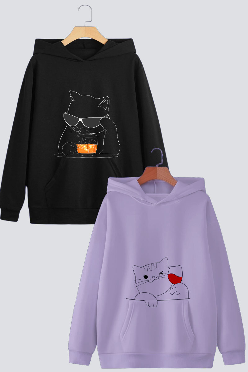 Sophisticat Sips Couple Oversized Drop-Shoulder Hoodies - Pack of 2