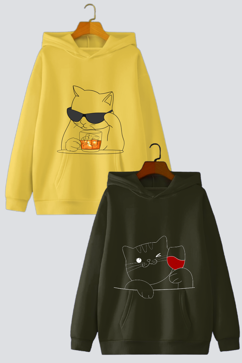 Sophisticat Sips Couple Oversized Drop-Shoulder Hoodies - Pack of 2