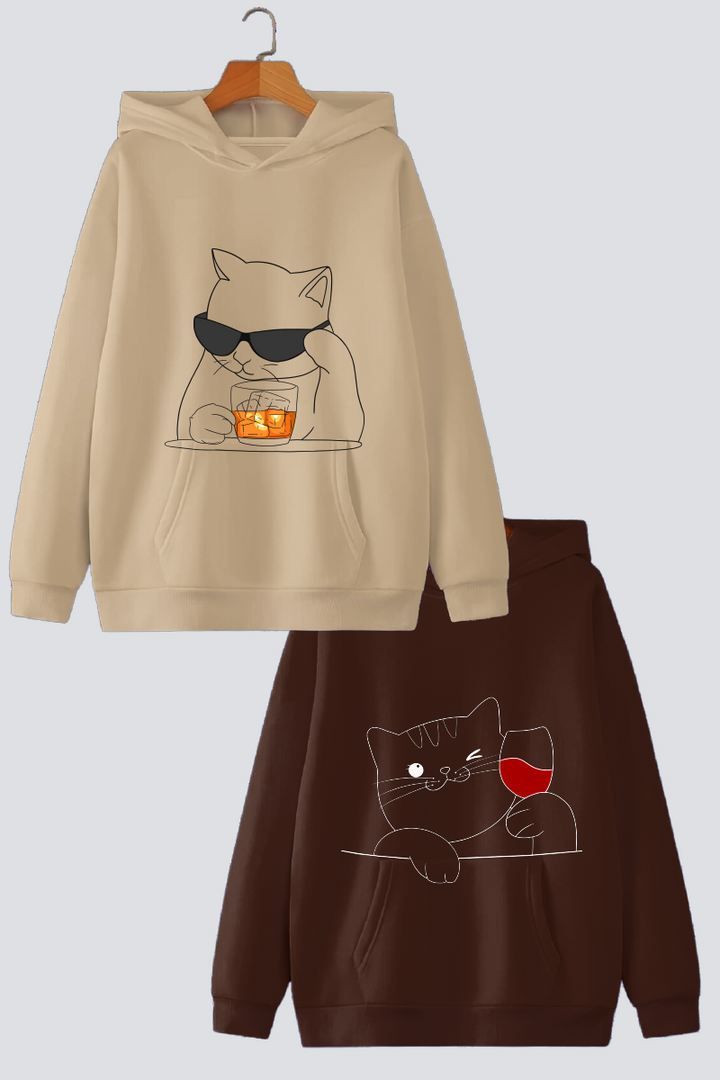 Sophisticat Sips Couple Oversized Drop-Shoulder Hoodies - Pack of 2