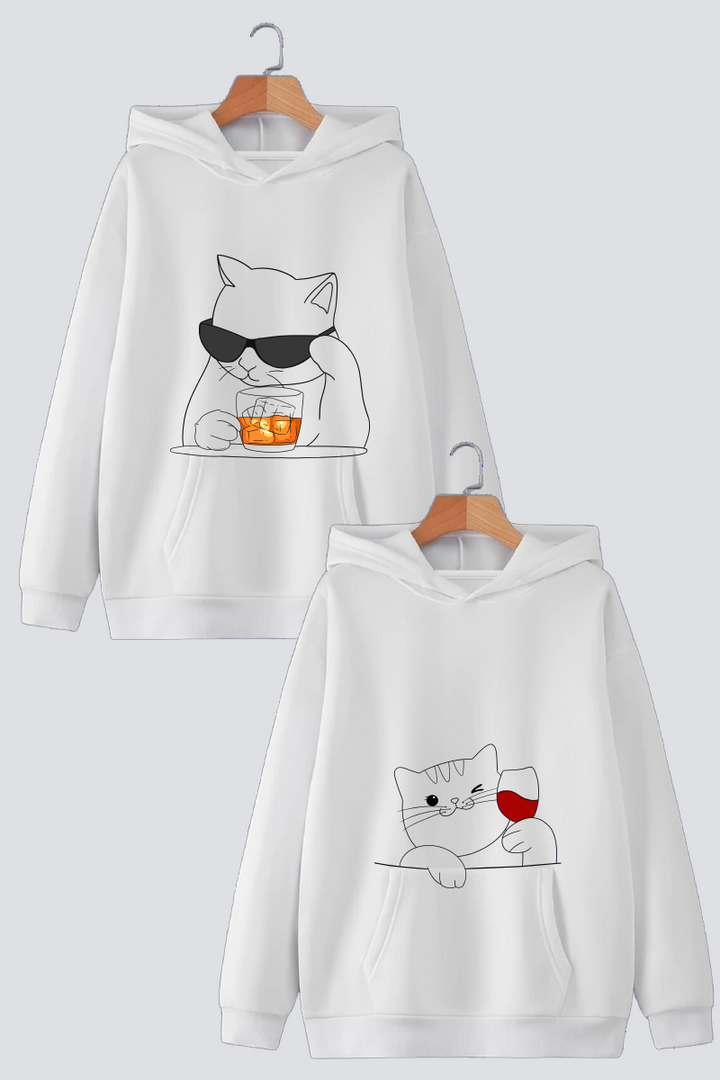 Sophisticat Sips Couple Oversized Drop-Shoulder Hoodies - Pack of 2