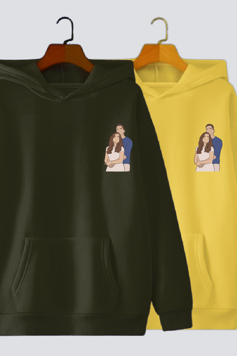 Customised Illustration Couple Oversized Drop shoulder Hoodies - Pack of 2