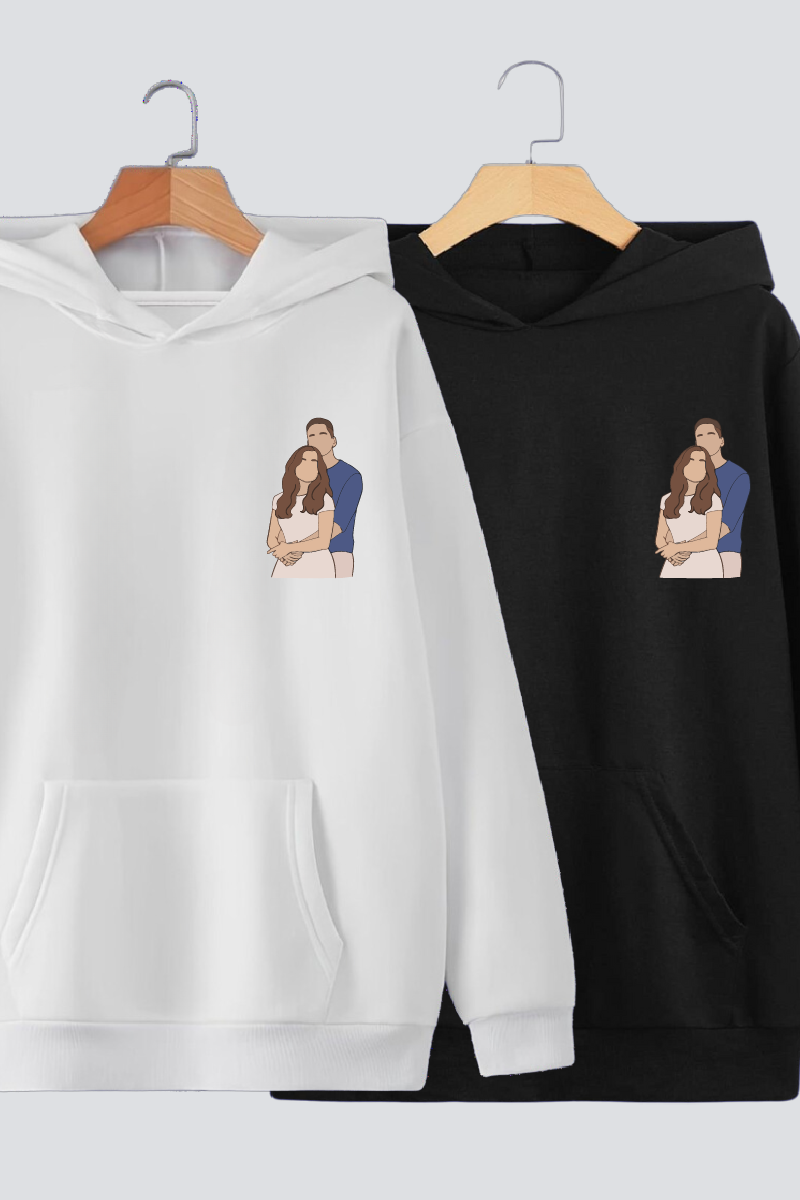 Customised Illustration Couple Oversized Drop shoulder Hoodies - Pack of 2