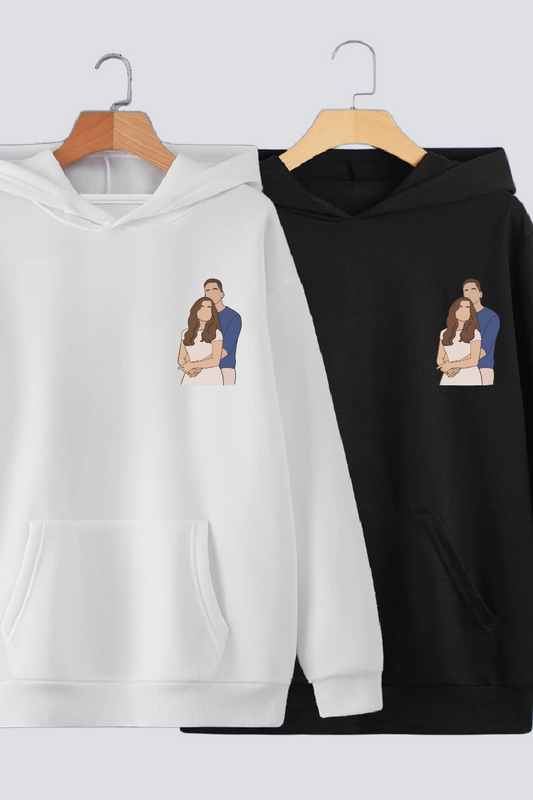 Customised Illustration Couple Oversized Drop shoulder Hoodies - Pack of 2