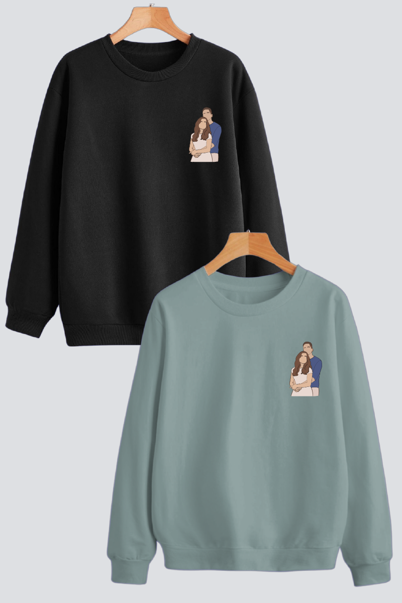 Customised Illustration Couple Unisex Sweatshirts - Pack of 2