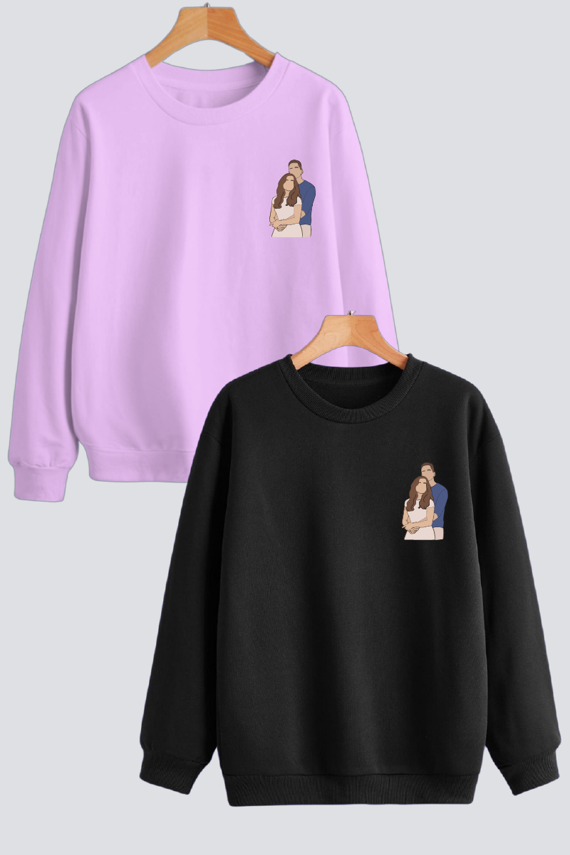 Customised Illustration Couple Unisex Sweatshirts - Pack of 2