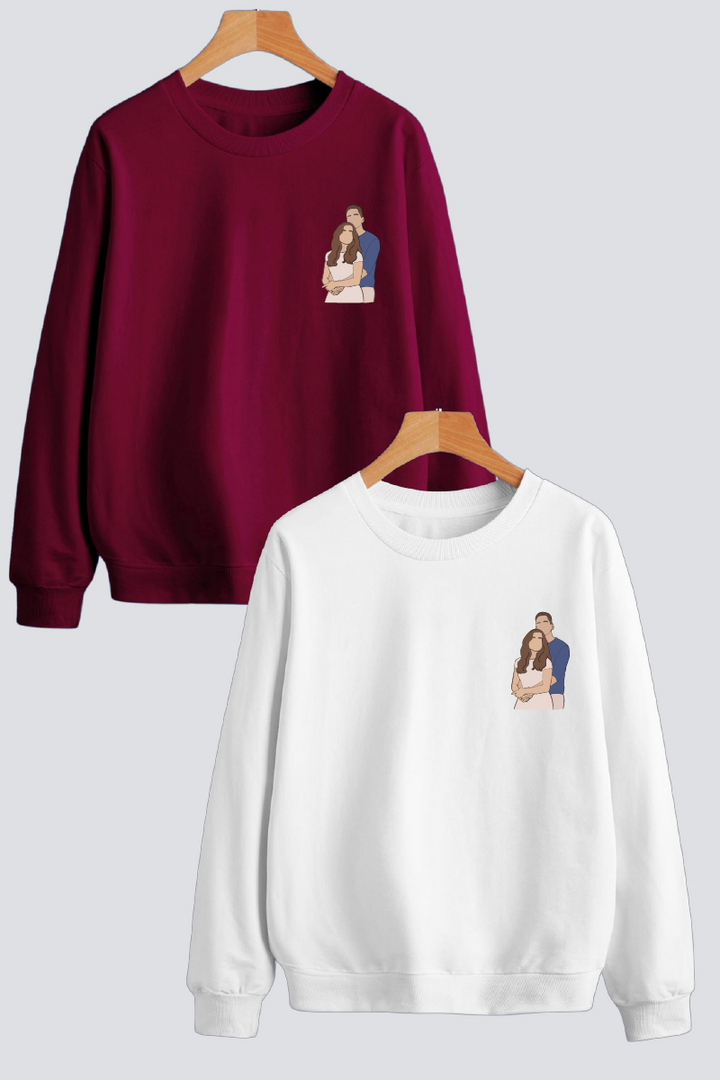 Customised Illustration Couple Unisex Sweatshirts - Pack of 2