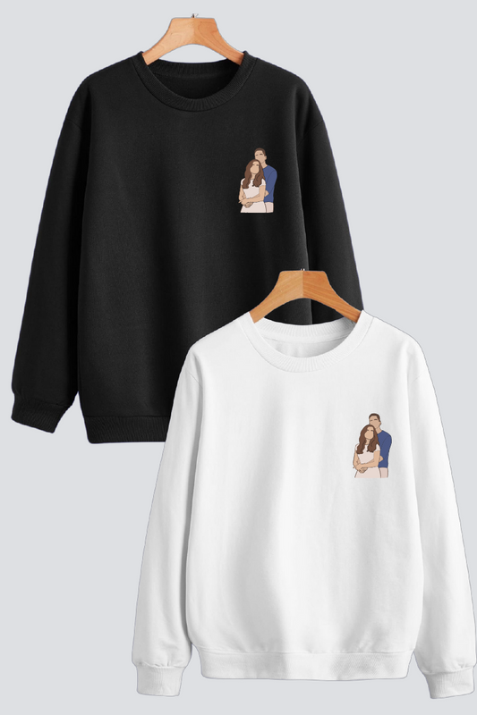 Customised Illustration Couple Unisex Sweatshirts - Pack of 2