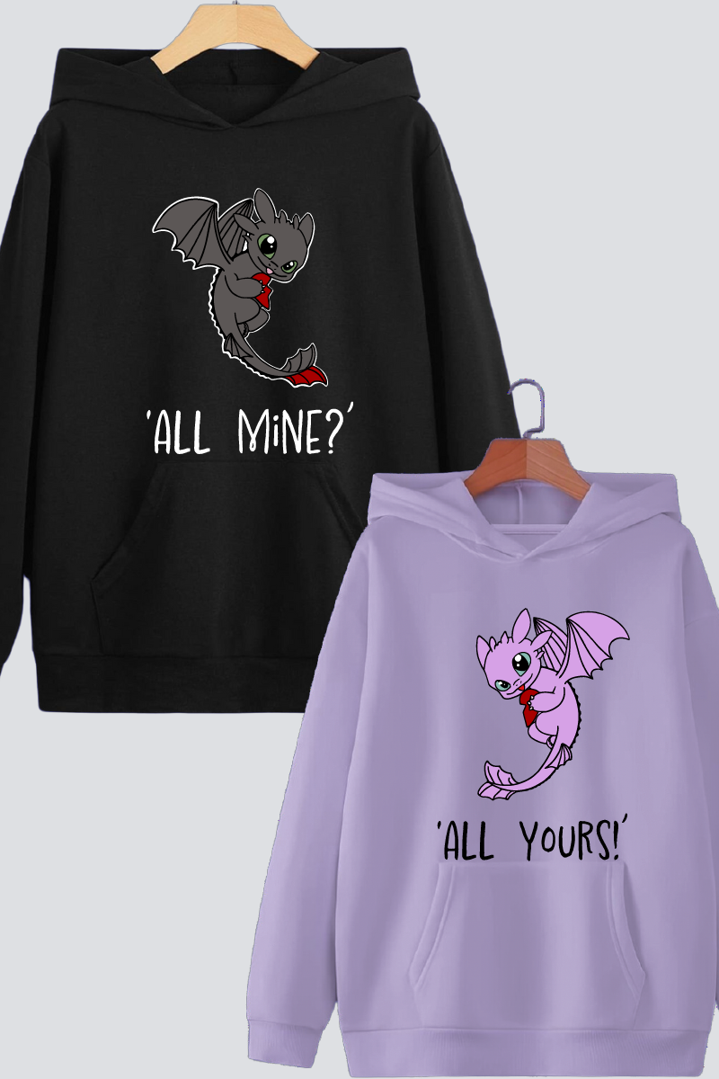 "All Your's" "All Mine" Oversized Drop Shoulder Hoodies - Pack of 2