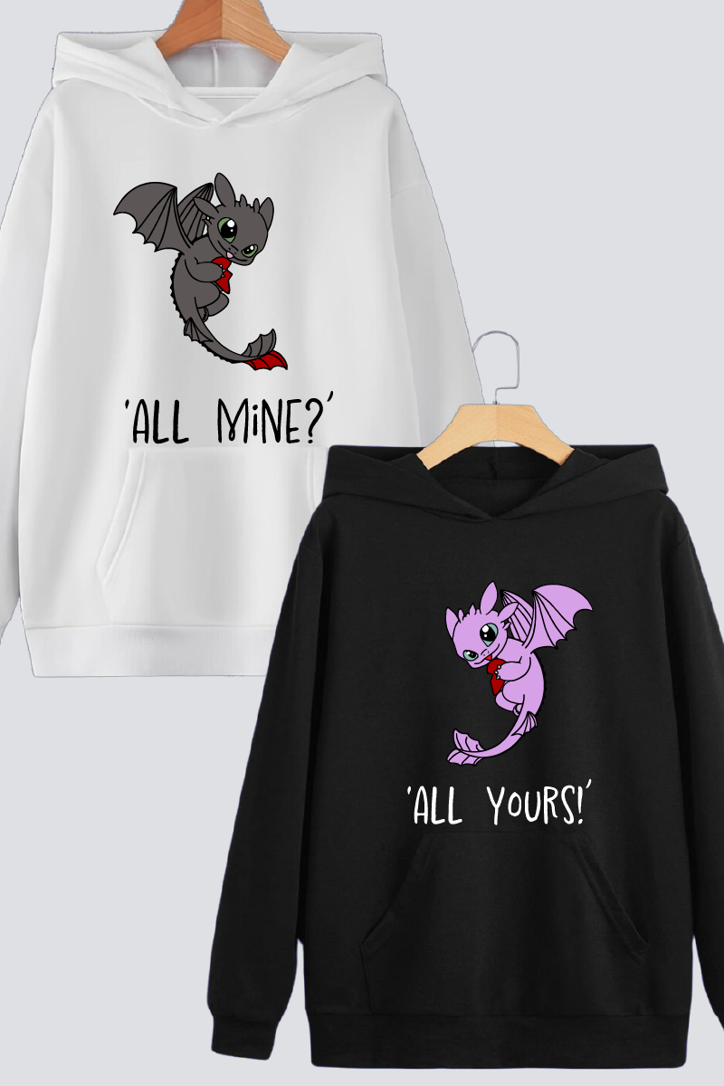 "All Your's" "All Mine" Oversized Drop Shoulder Hoodies - Pack of 2