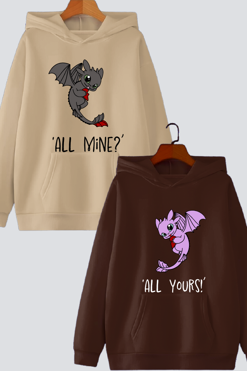 "All Your's" "All Mine" Oversized Drop Shoulder Hoodies - Pack of 2