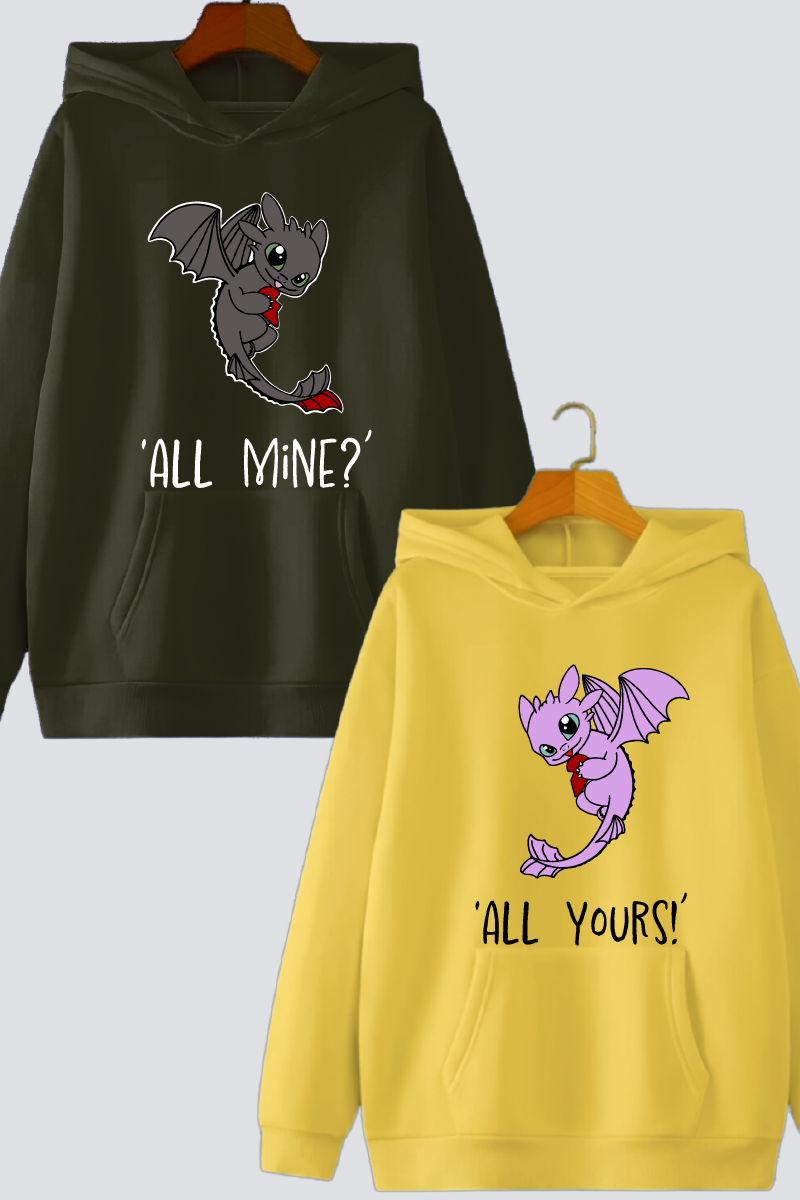 "All Your's" "All Mine" Oversized Drop Shoulder Hoodies - Pack of 2