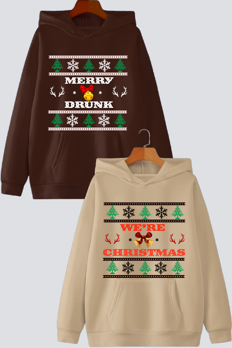 Fun Ugly Christmas Oversized Drop Shoulder Hoodies - Pack of 2