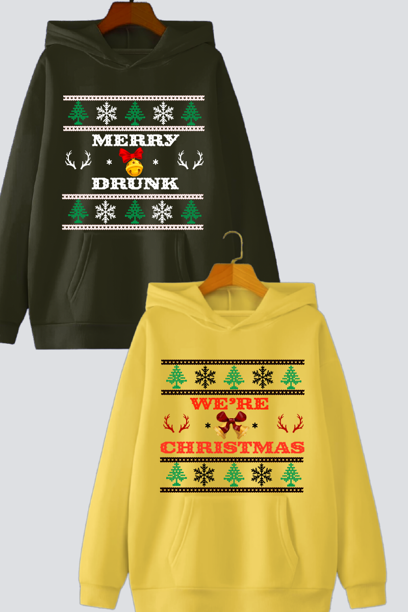 Fun Ugly Christmas Oversized Drop Shoulder Hoodies - Pack of 2