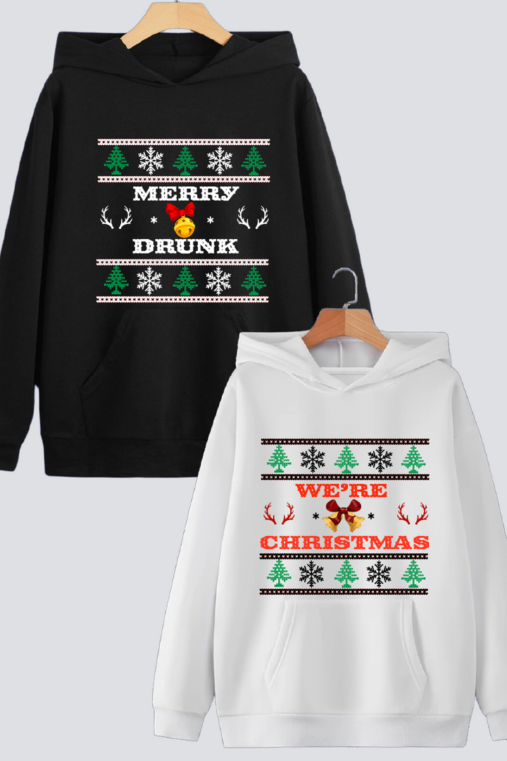 Fun Ugly Christmas Oversized Drop Shoulder Hoodies - Pack of 2