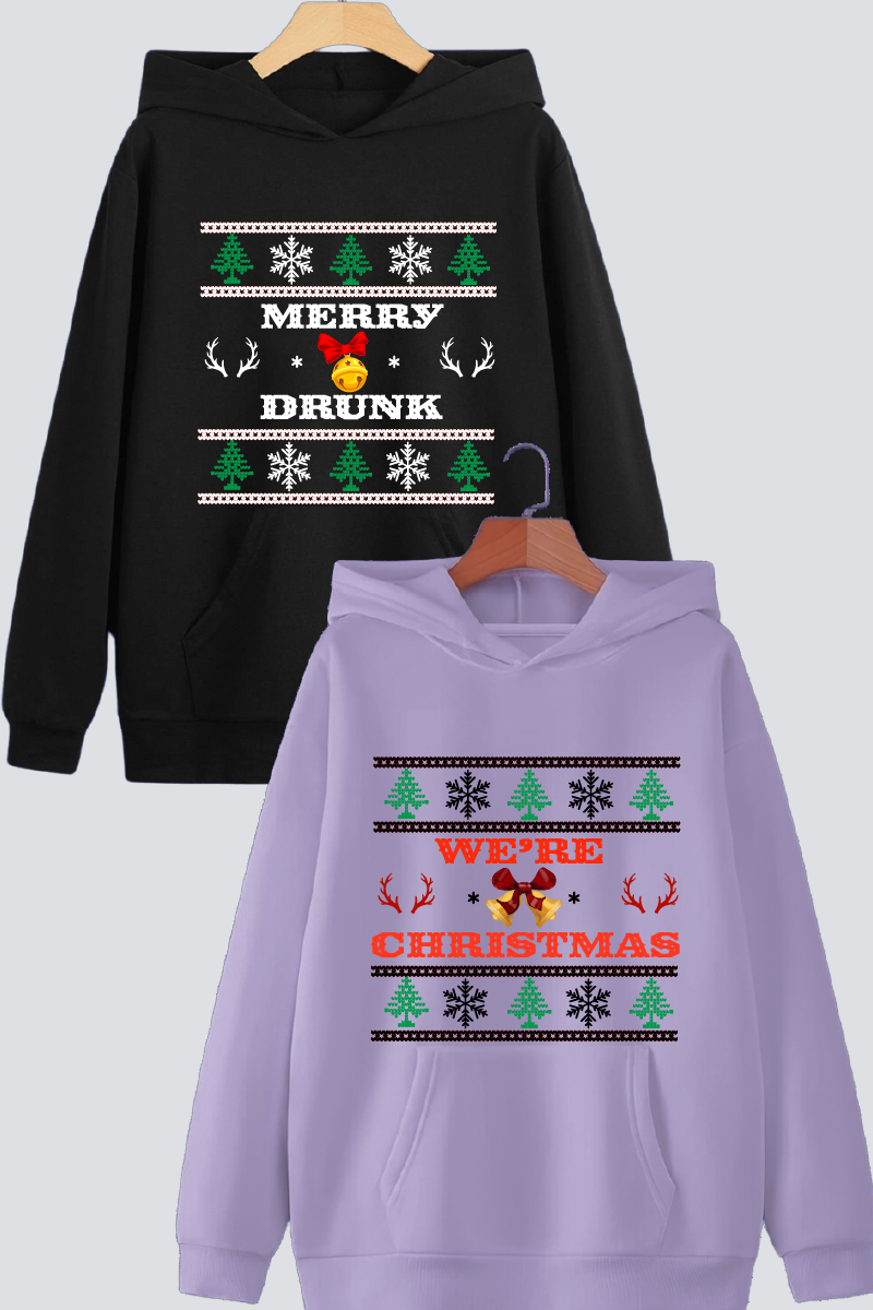 Fun Ugly Christmas Oversized Drop Shoulder Hoodies - Pack of 2