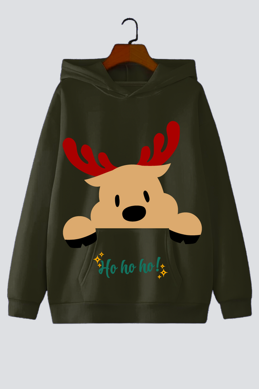 Jolly Reindeer Oversized Drop-Shoulder Hoodie