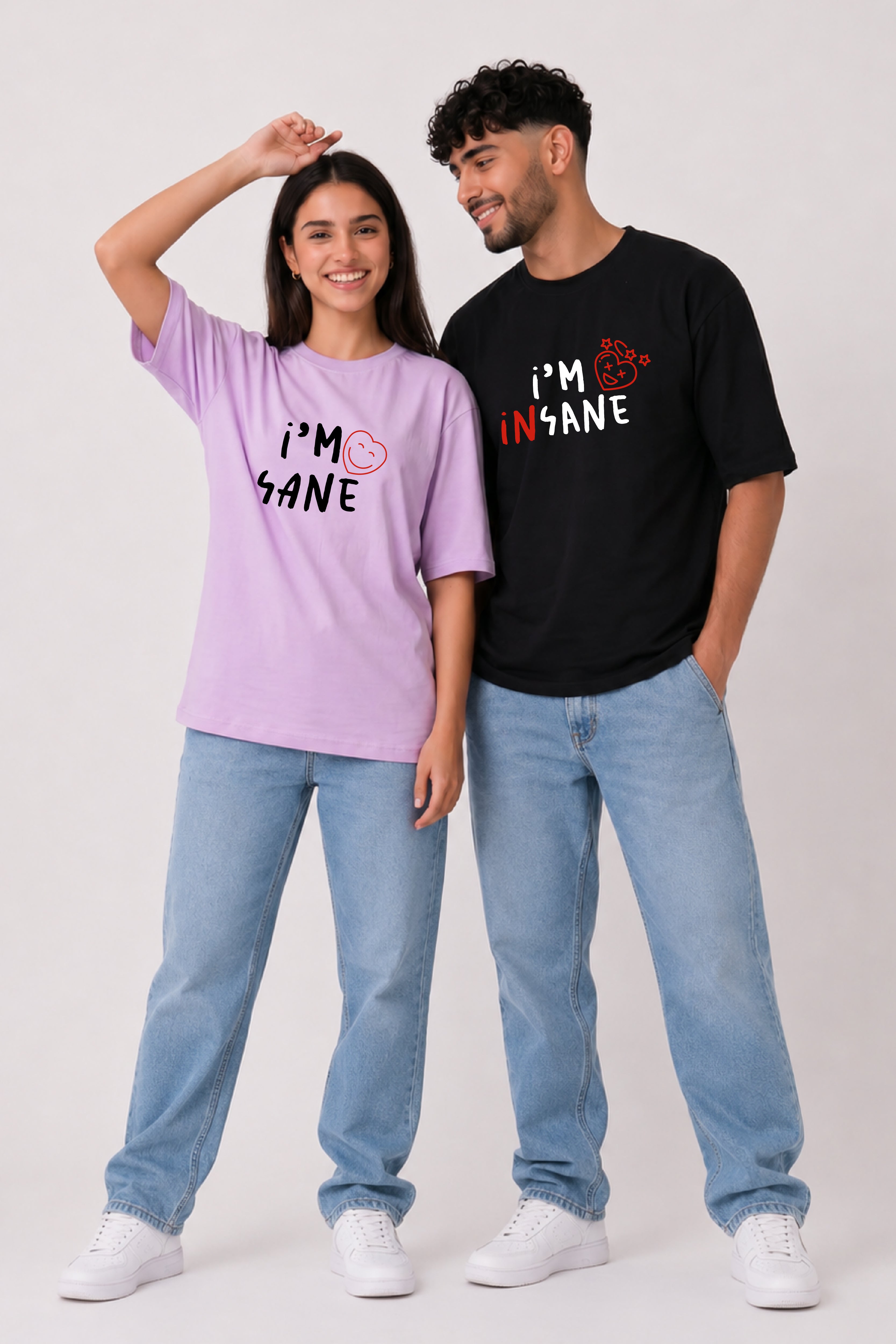 I am sane Couple Oversized Tees — Pack of 2