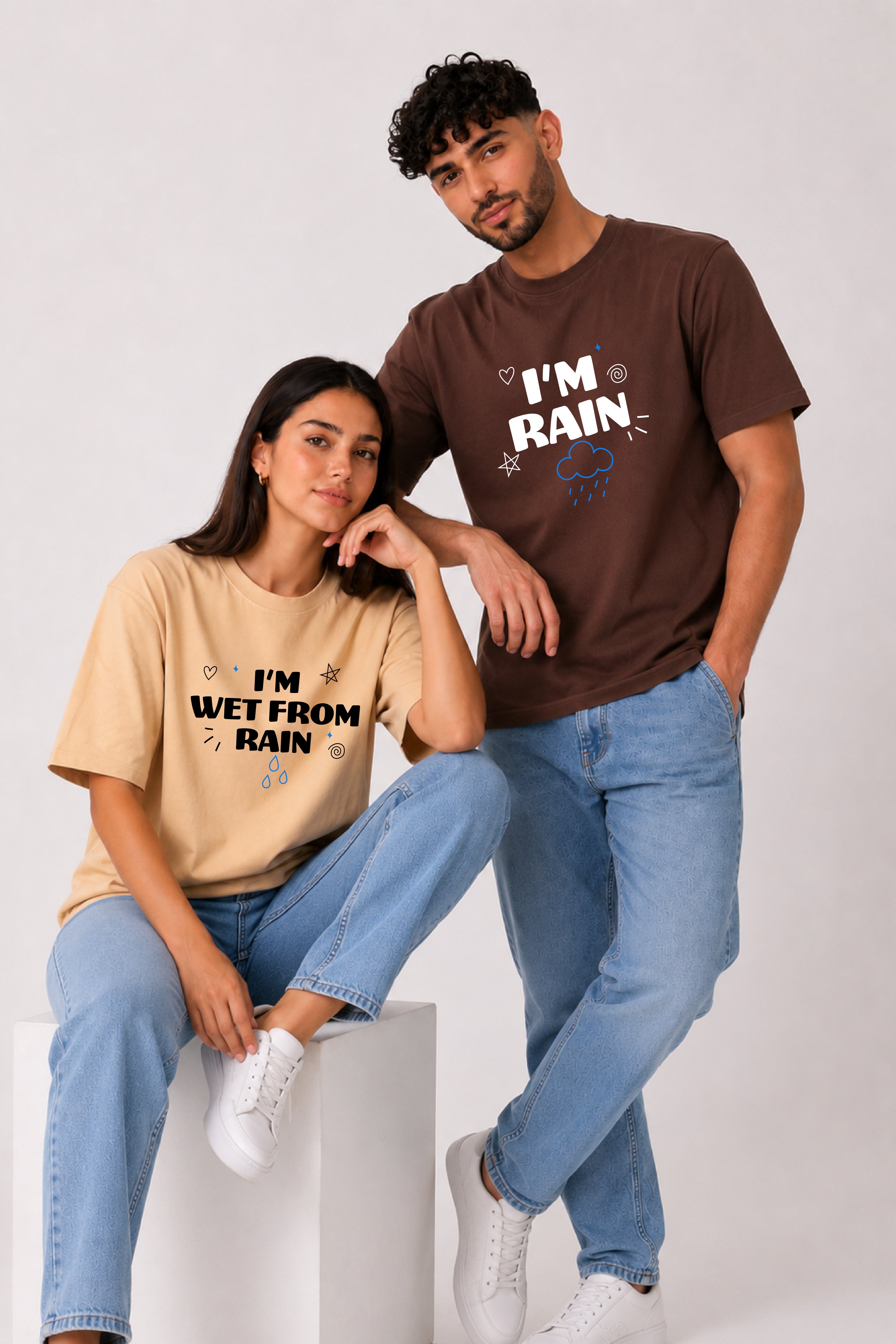 I am rain  Couple Oversized Tees — Pack of 2