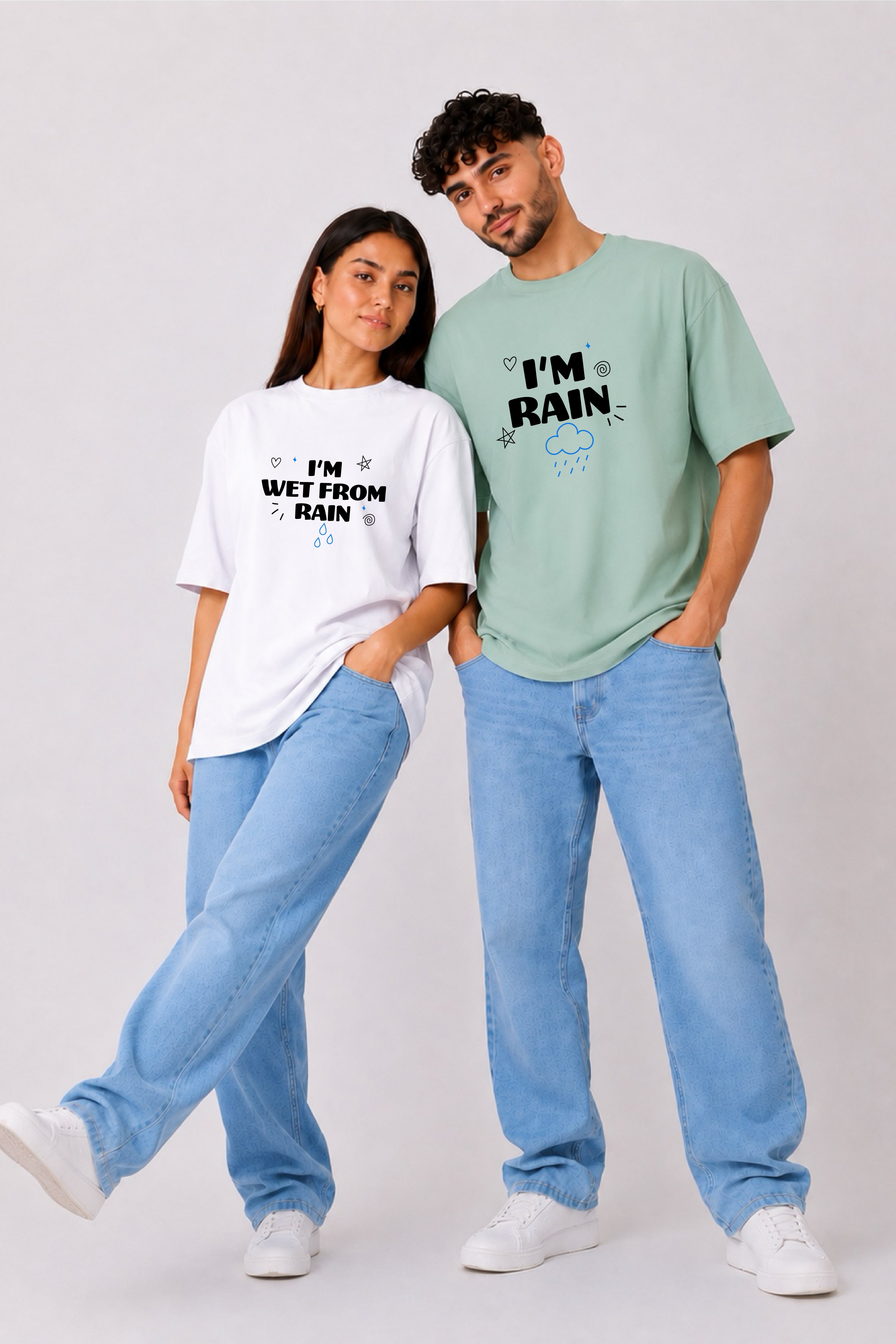 I am rain  Couple Oversized Tees — Pack of 2