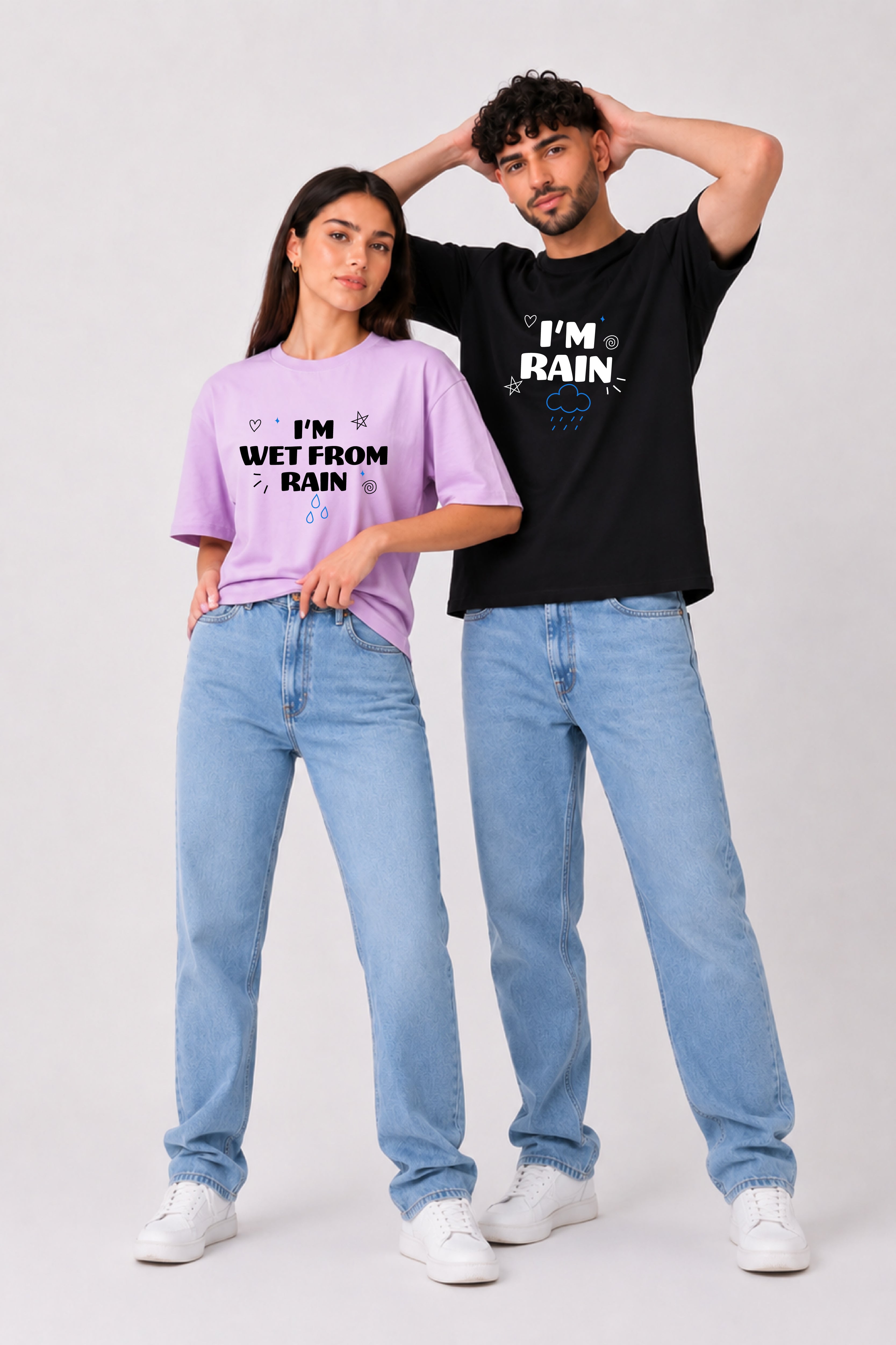 I am rain  Couple Oversized Tees — Pack of 2