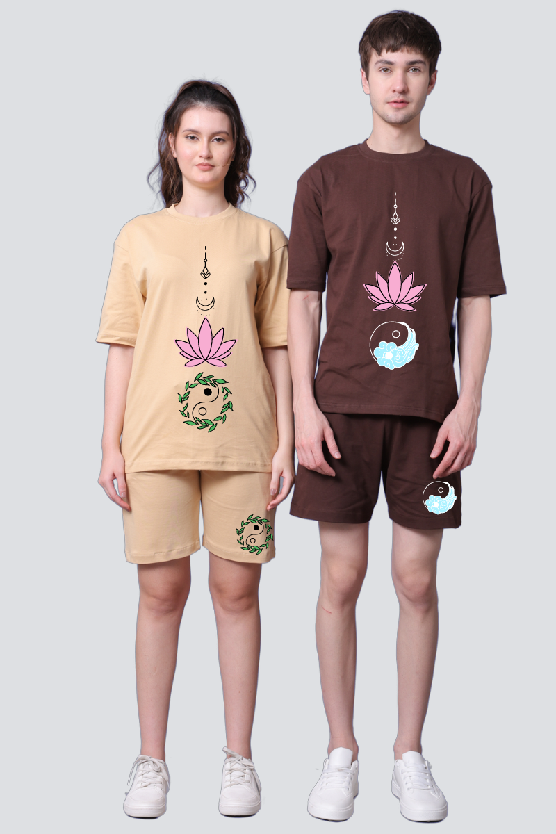 Yin Yang Lotus Printed Couple Co-Ord Sets (Pack of 2)
