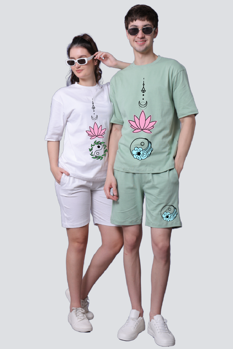 Yin Yang Lotus Printed Couple Co-Ord Sets (Pack of 2)