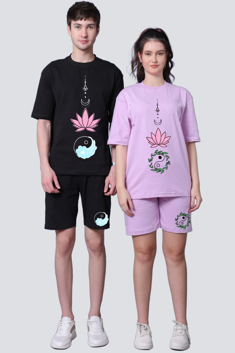 Yin Yang Lotus Printed Couple Co-Ord Sets (Pack of 2)