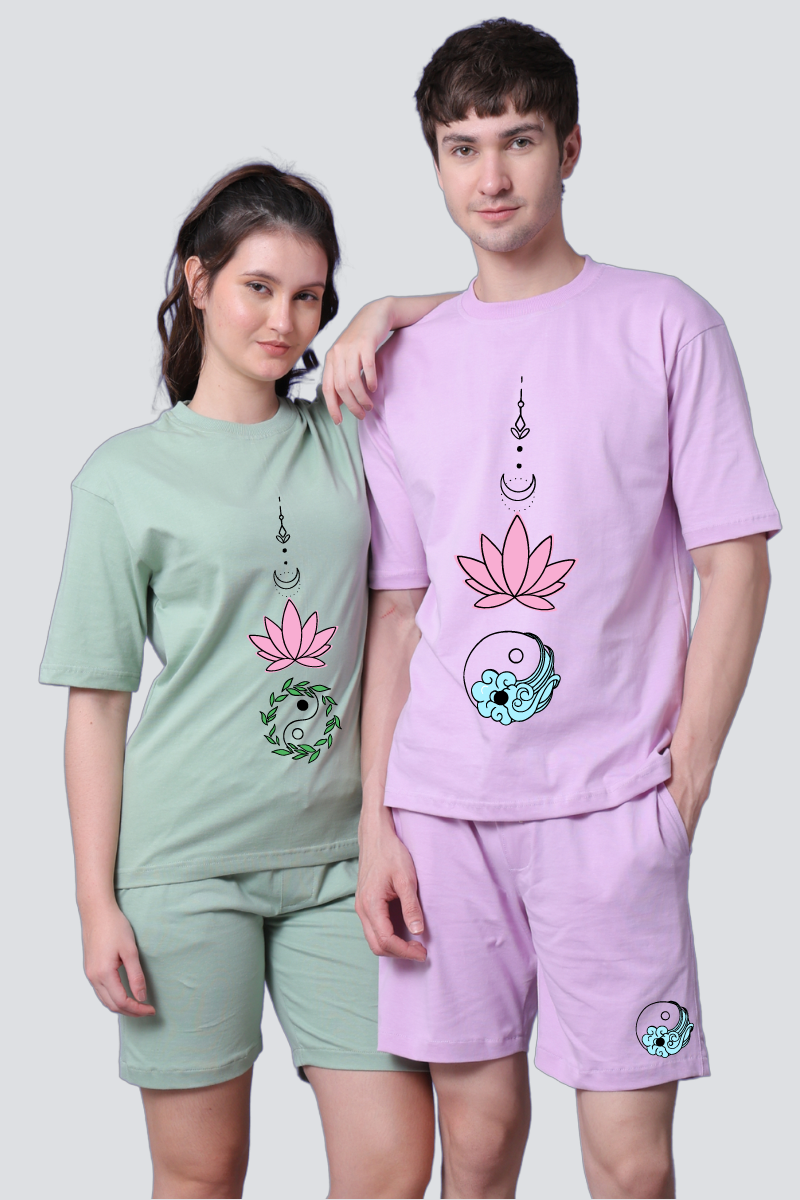 Yin Yang Lotus Printed Couple Co-Ord Sets (Pack of 2)