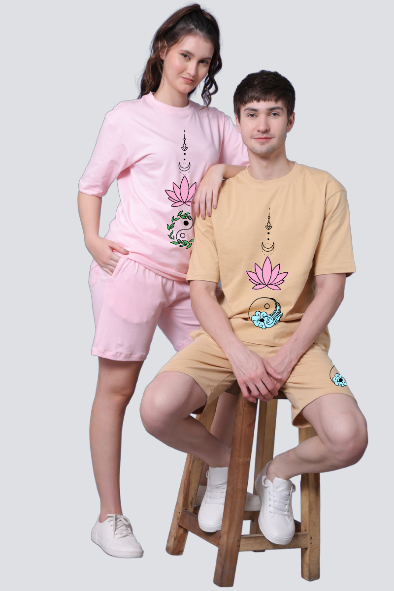 Yin Yang Lotus Printed Couple Co-Ord Sets (Pack of 2)