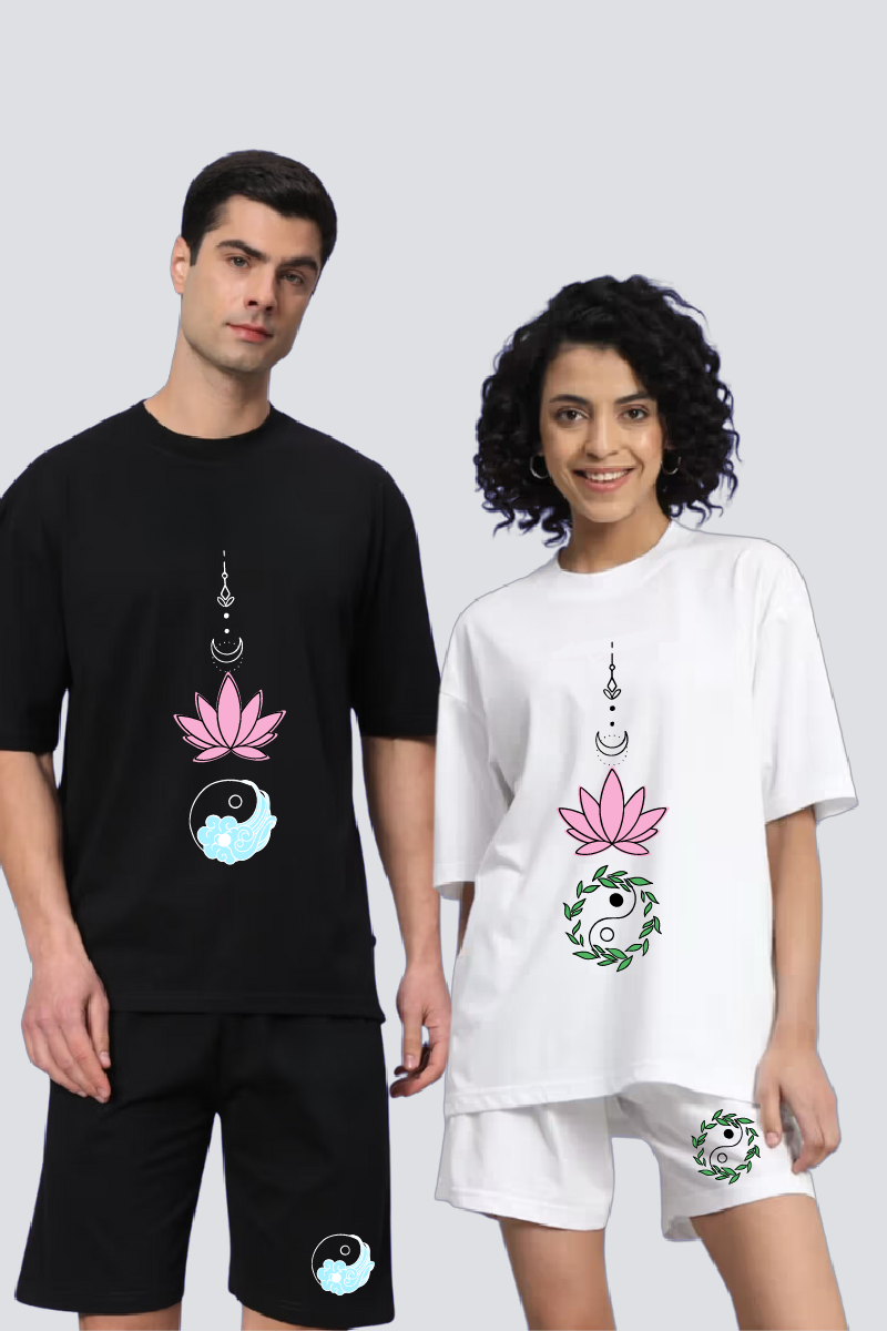 Yin Yang Lotus Printed Couple Co-Ord Sets (Pack of 2)