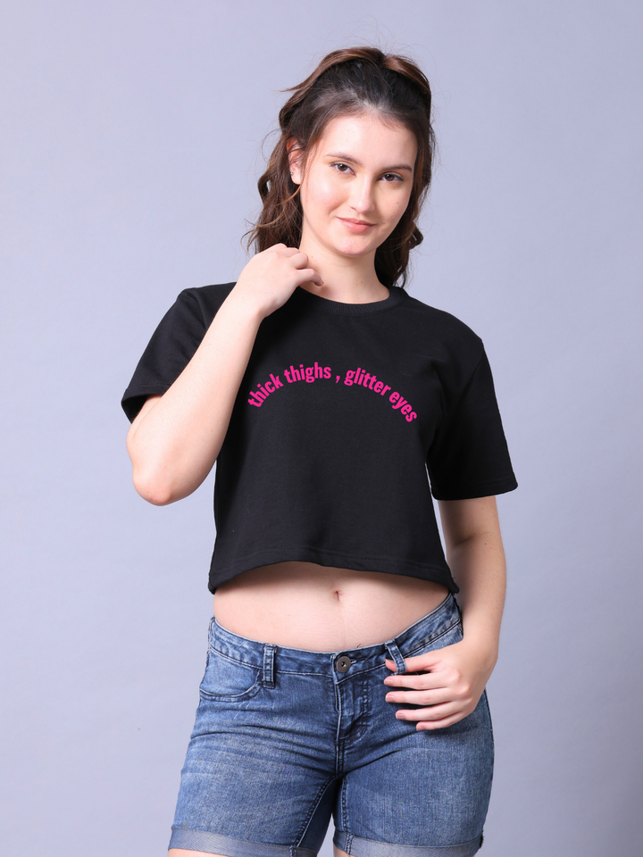 Glitter Eye Black Crop Top