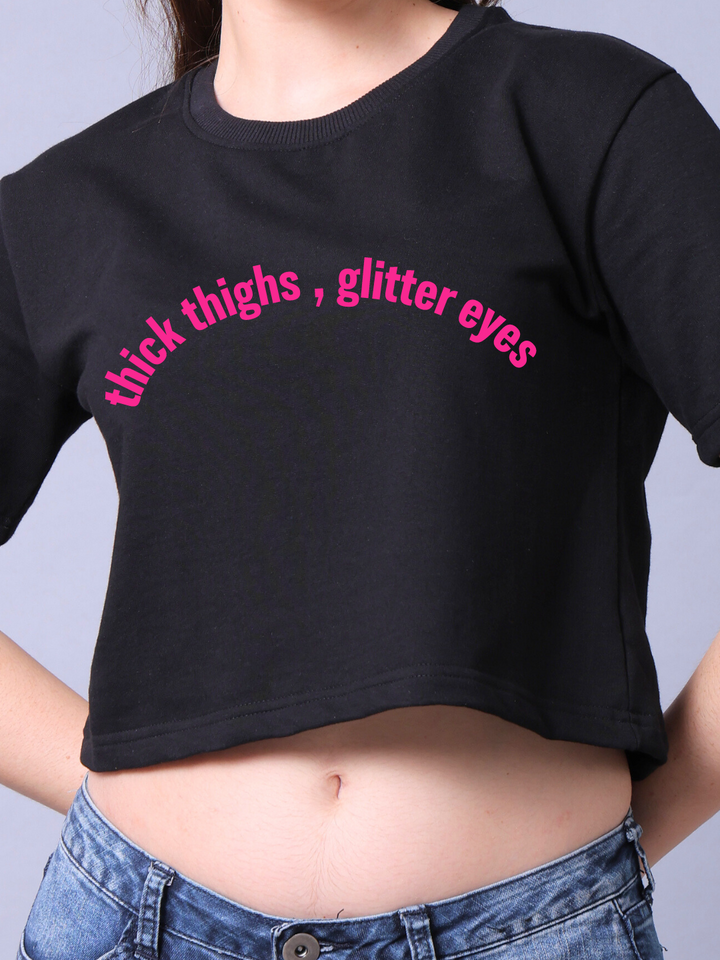 Glitter Eye Black Crop Top